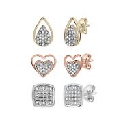 .25 ct. t.w. Diamond 3 Pieces Earring Box Set in 10k Tri Color Gold