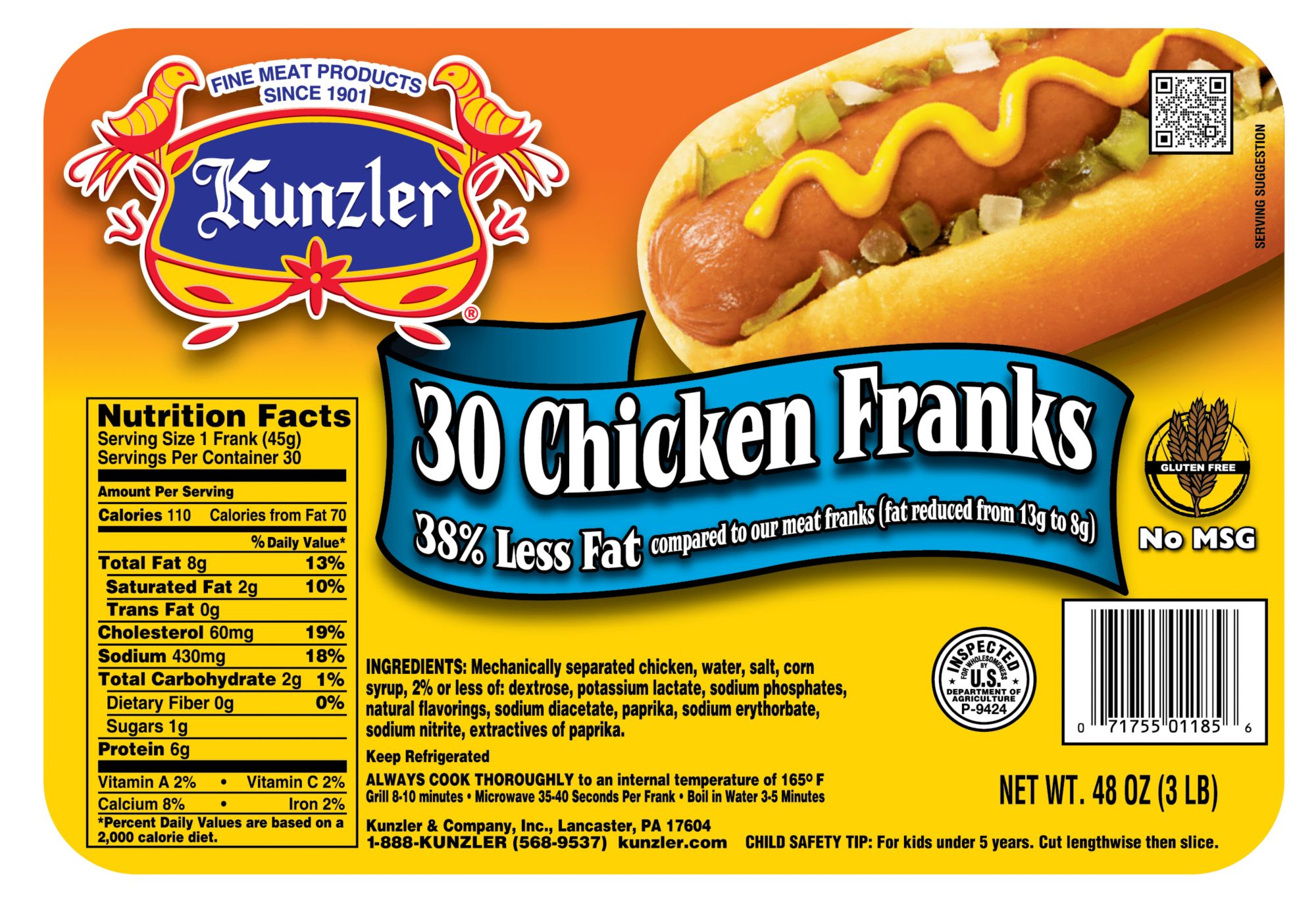 Kunzler Turkey Franks, 30 count, 48 oz