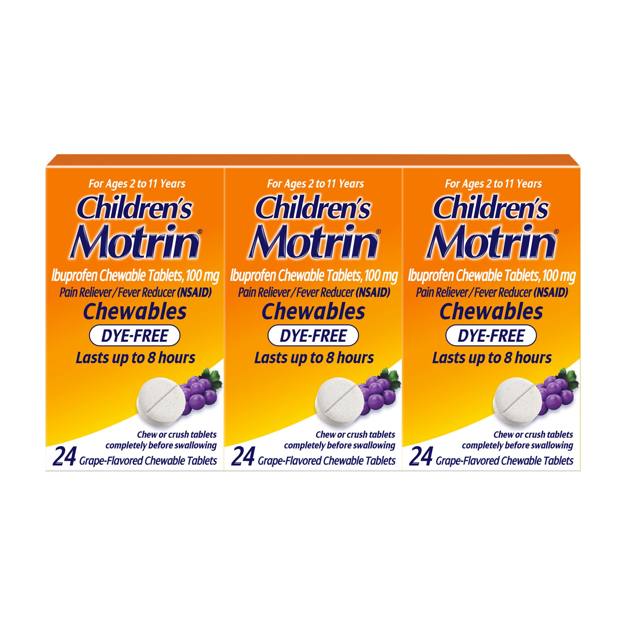 Children's Motrin Dye-Free Grape Chewable Tablets with Ibuprofen, 72 ct./100mg