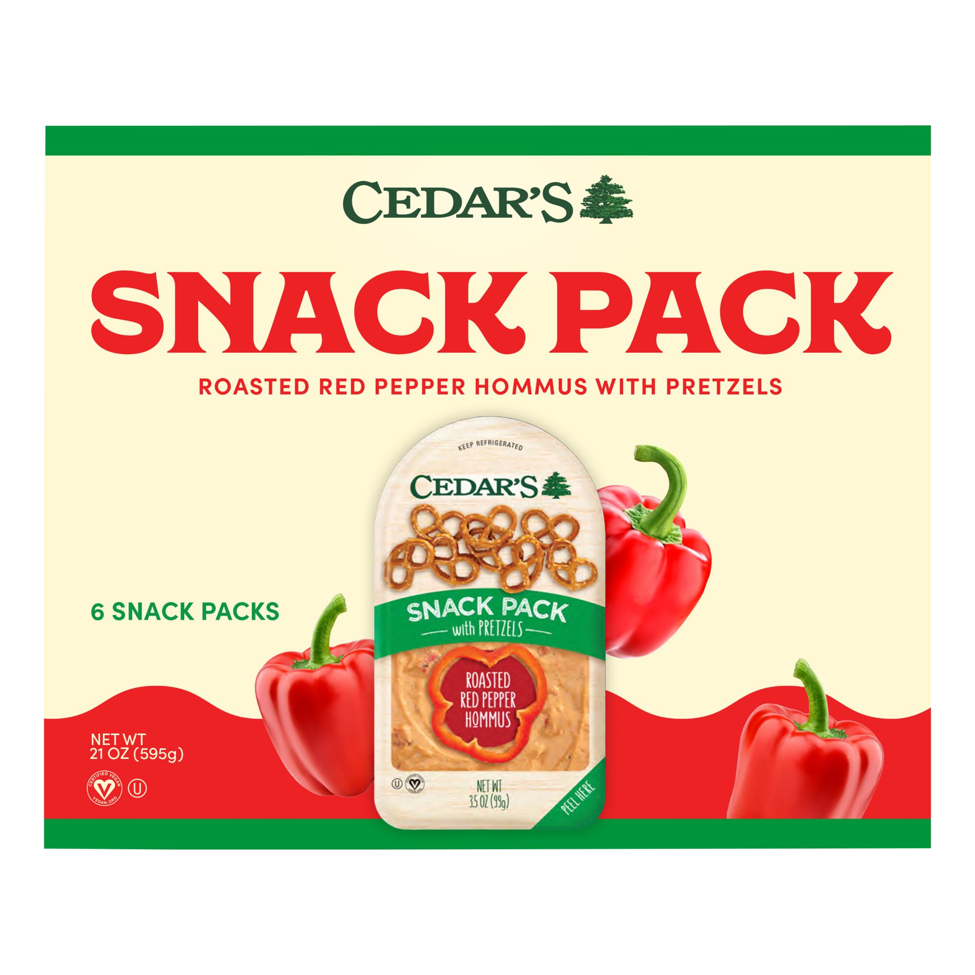 Cedar's Red Pepper Hummus with Pretzels Snack Packs, 6 ct./3.5oz.