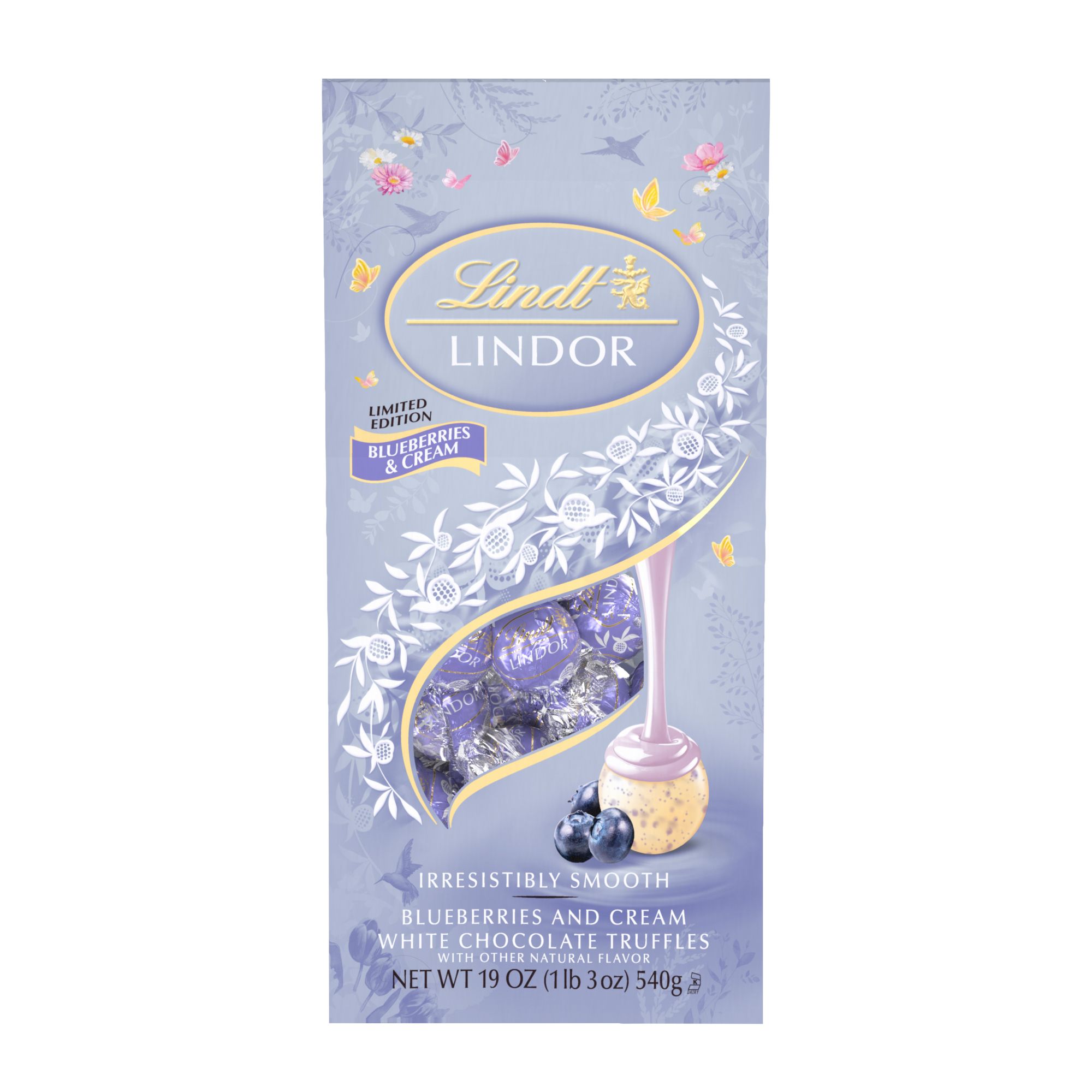 Lindt Lindor Spring Blueberries & Cream White Chocolate Truffles, 19 oz.