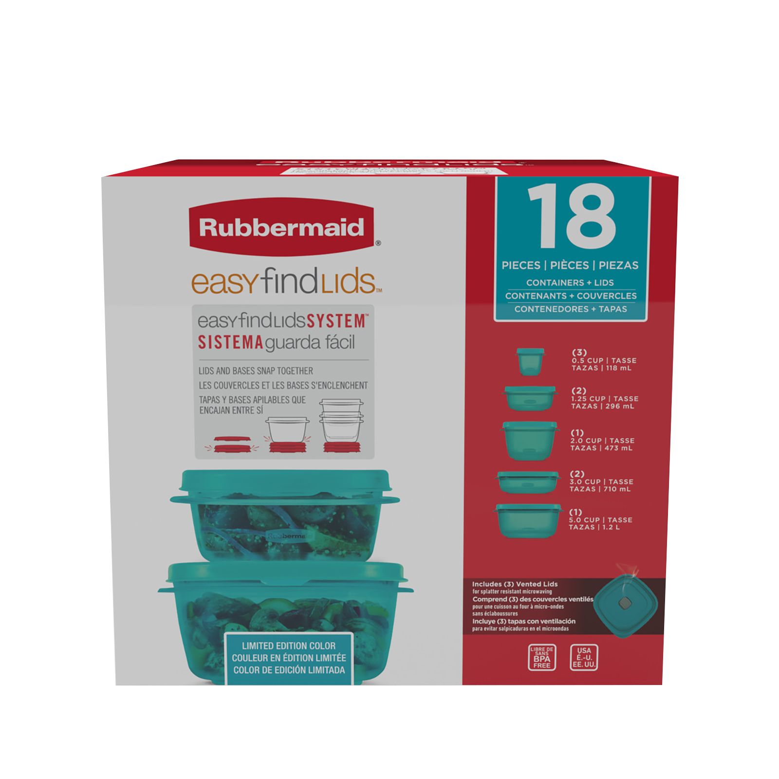 Rubbermaid Easy Finds Lids 18-Pc. Turquoise Set