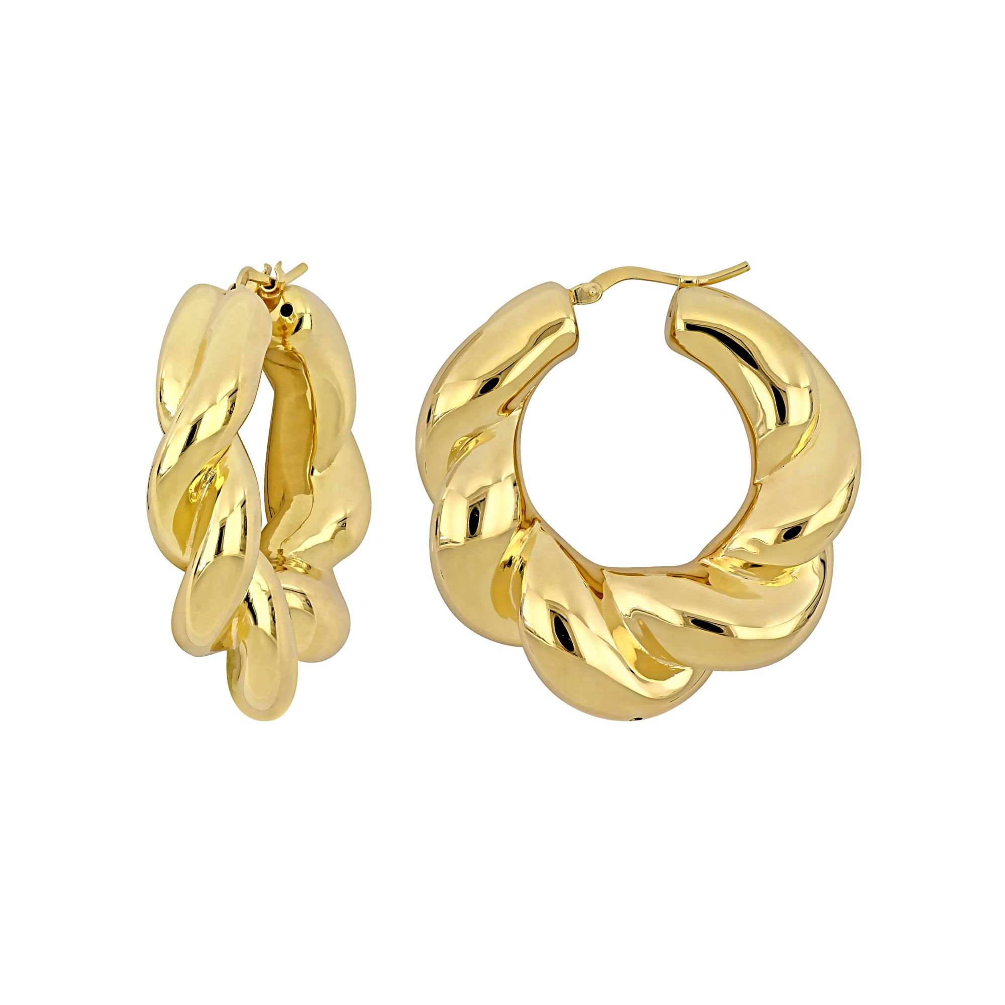 10k Gold Hoop Earrings Women’s 47mm Brushed accents - Arracadas en oro