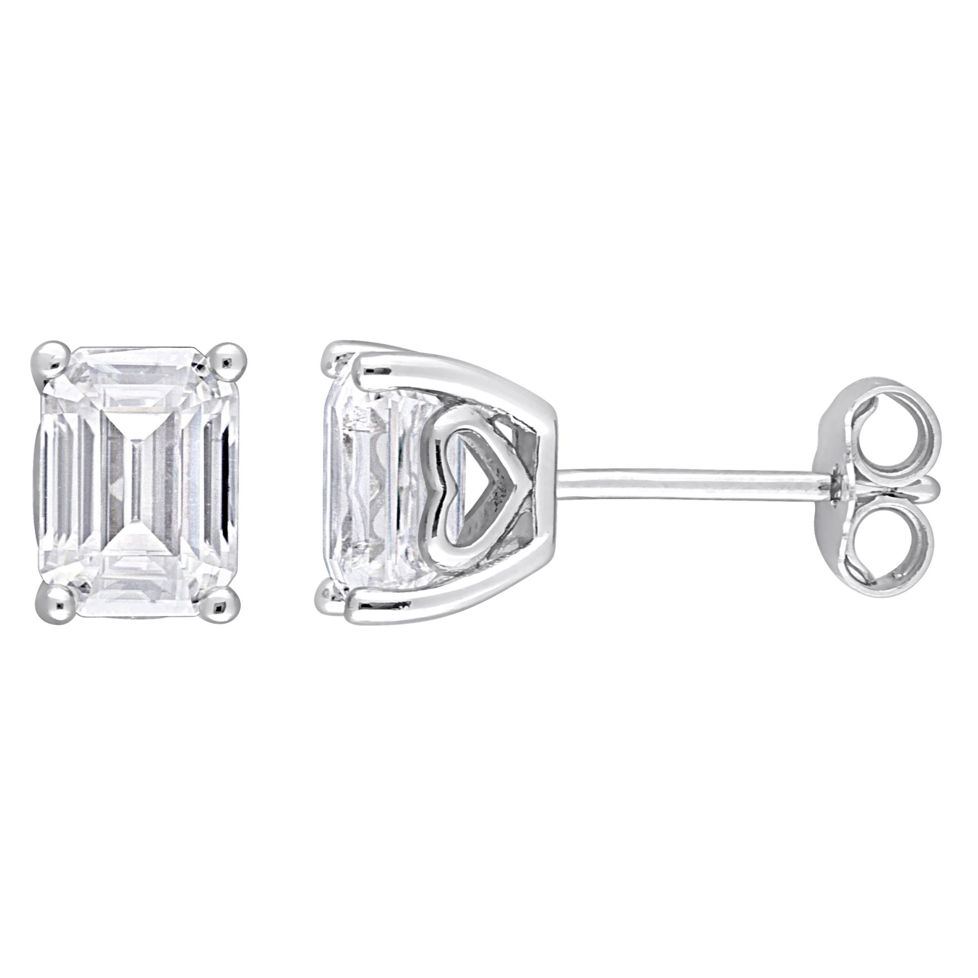 2 ct. t.g.w. Moissanite Emerald Cut Stud Earrings with Heart