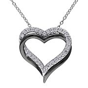 .63 ct. t.g.w. Created White Sapphire Crossover Heart Necklace in Sterling Silver with Black Rhodium