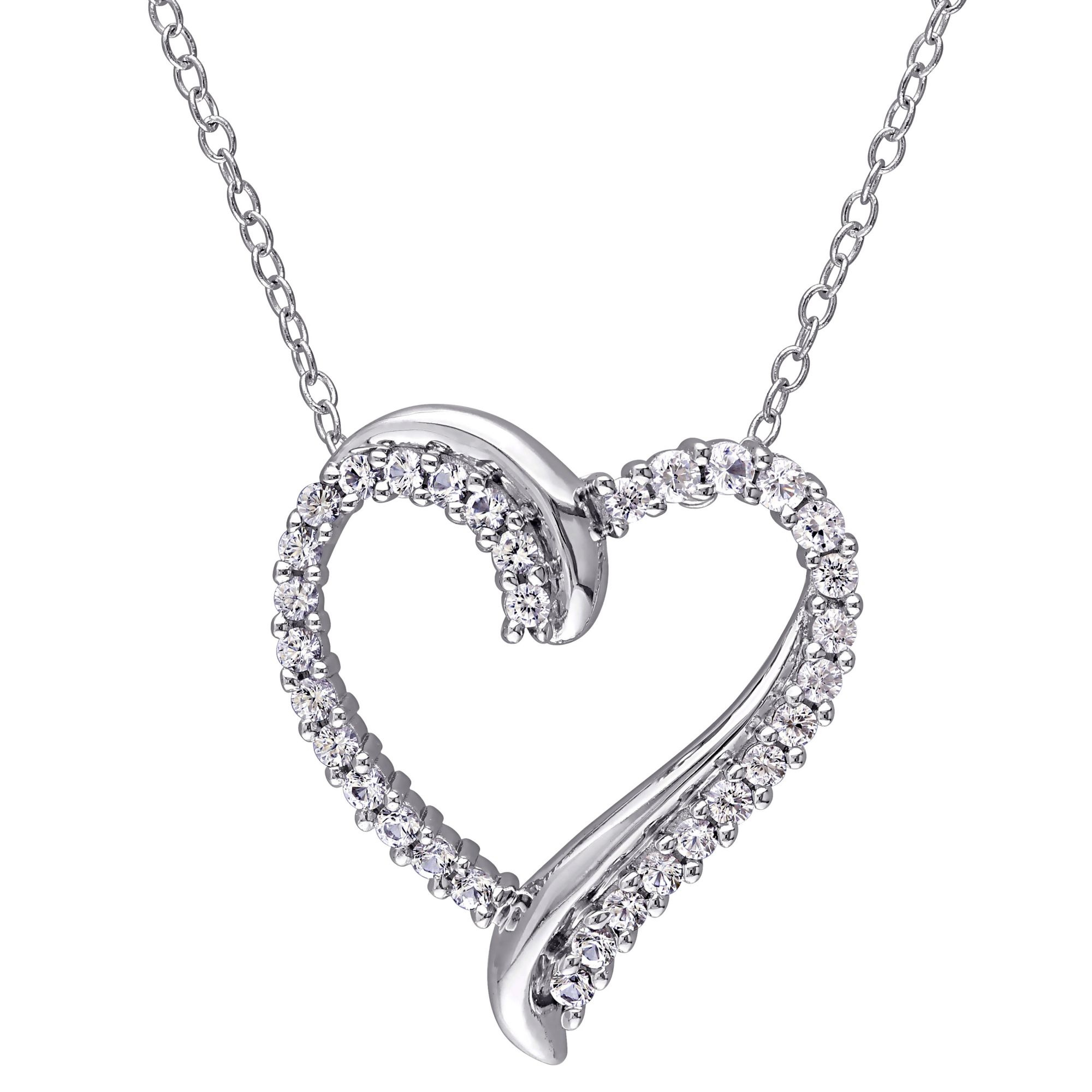 .75 ct. t.g.w. Created White Sapphire Crossover Heart Necklace in Sterling Silver