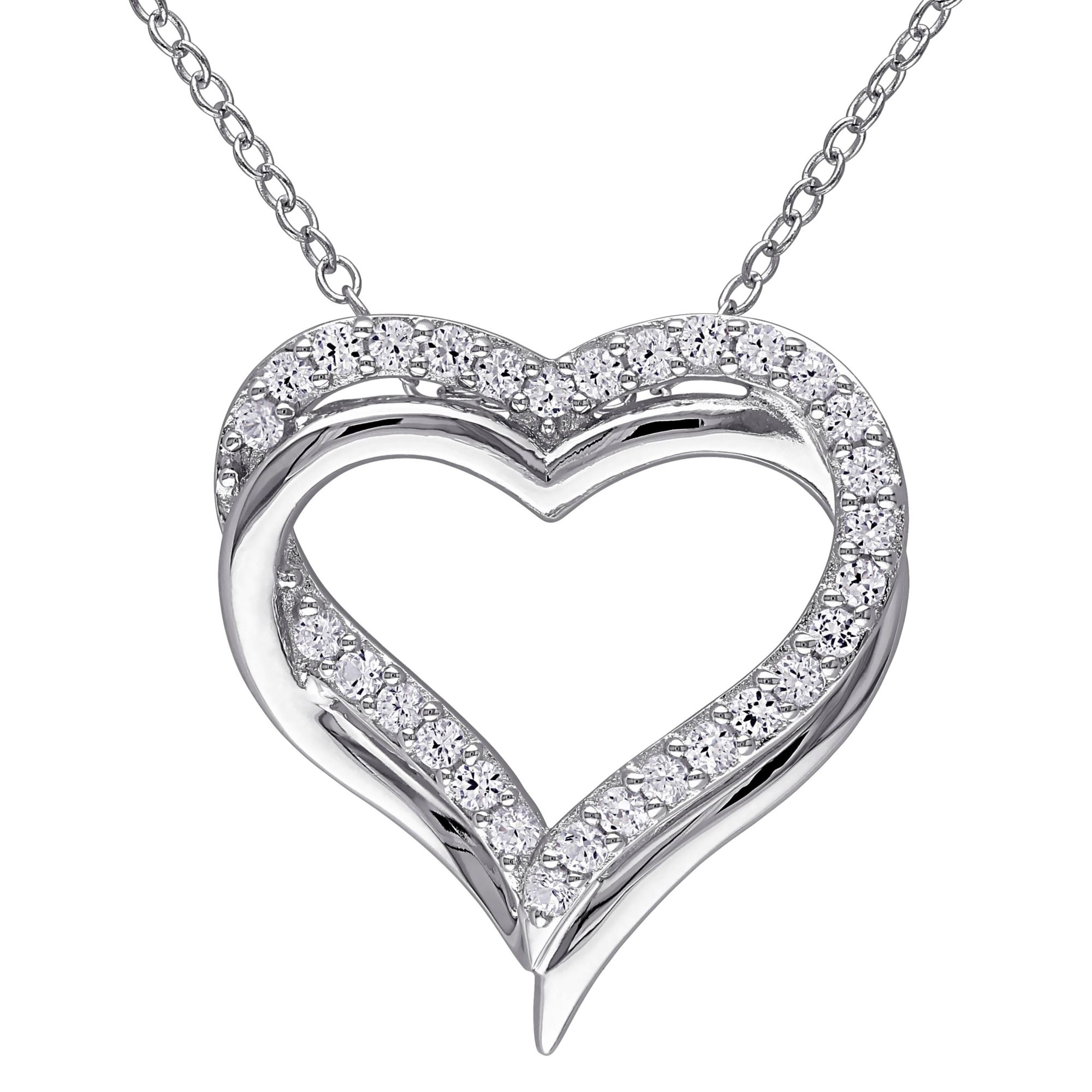 .63 ct. t.g.w. Created White Sapphire Crossover Heart Necklace in Sterling Silver