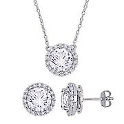 8.33 ct. t.g.w. Created White Sapphire Halo Earring and Necklace in Sterling Silver