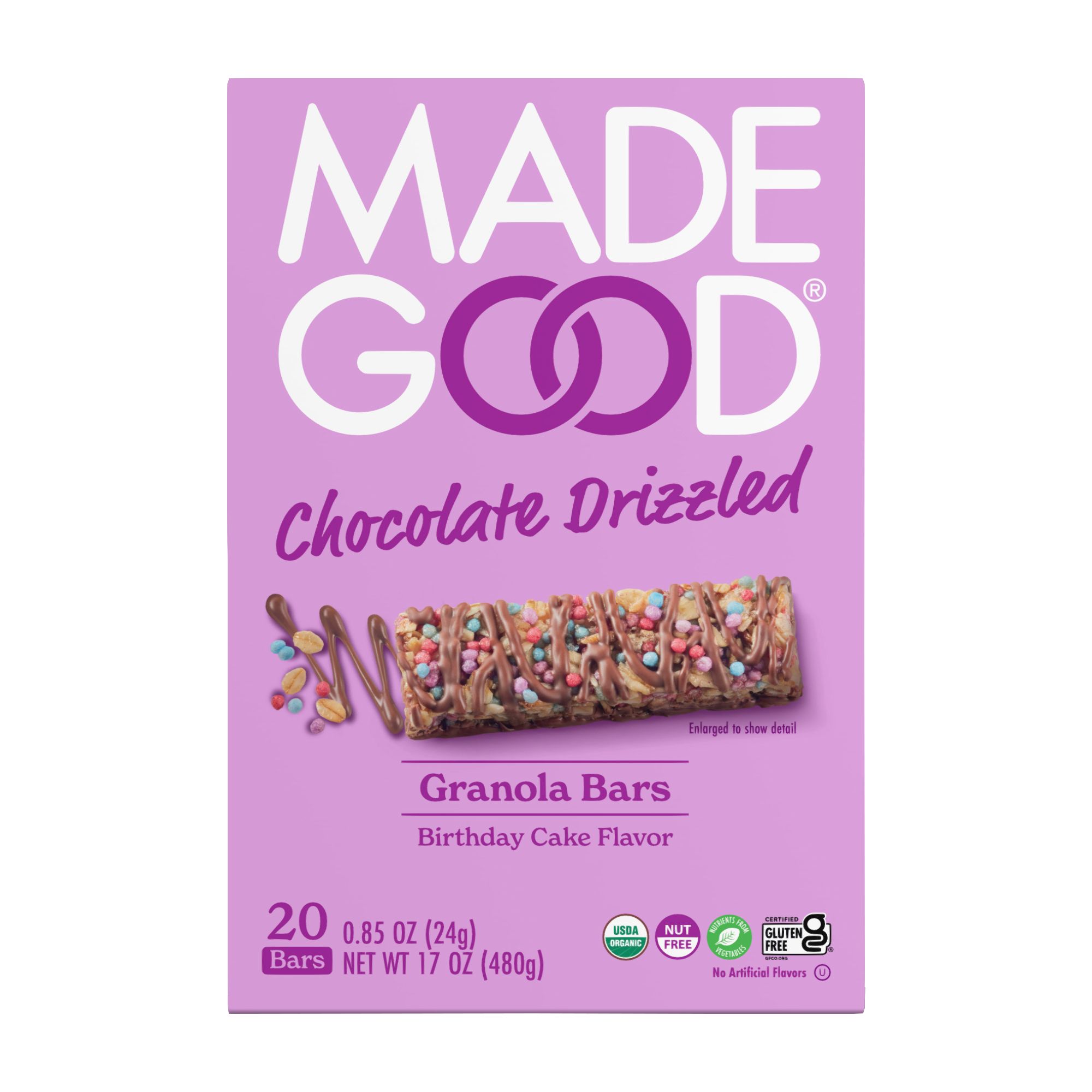 Made Good Organic Chocolate Drizzled Birthday Cake Granola Bars, 20 ct.