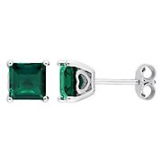 2.33 ct. t.g.w. Square Created Emerald Stud Earrings in Sterling Silver