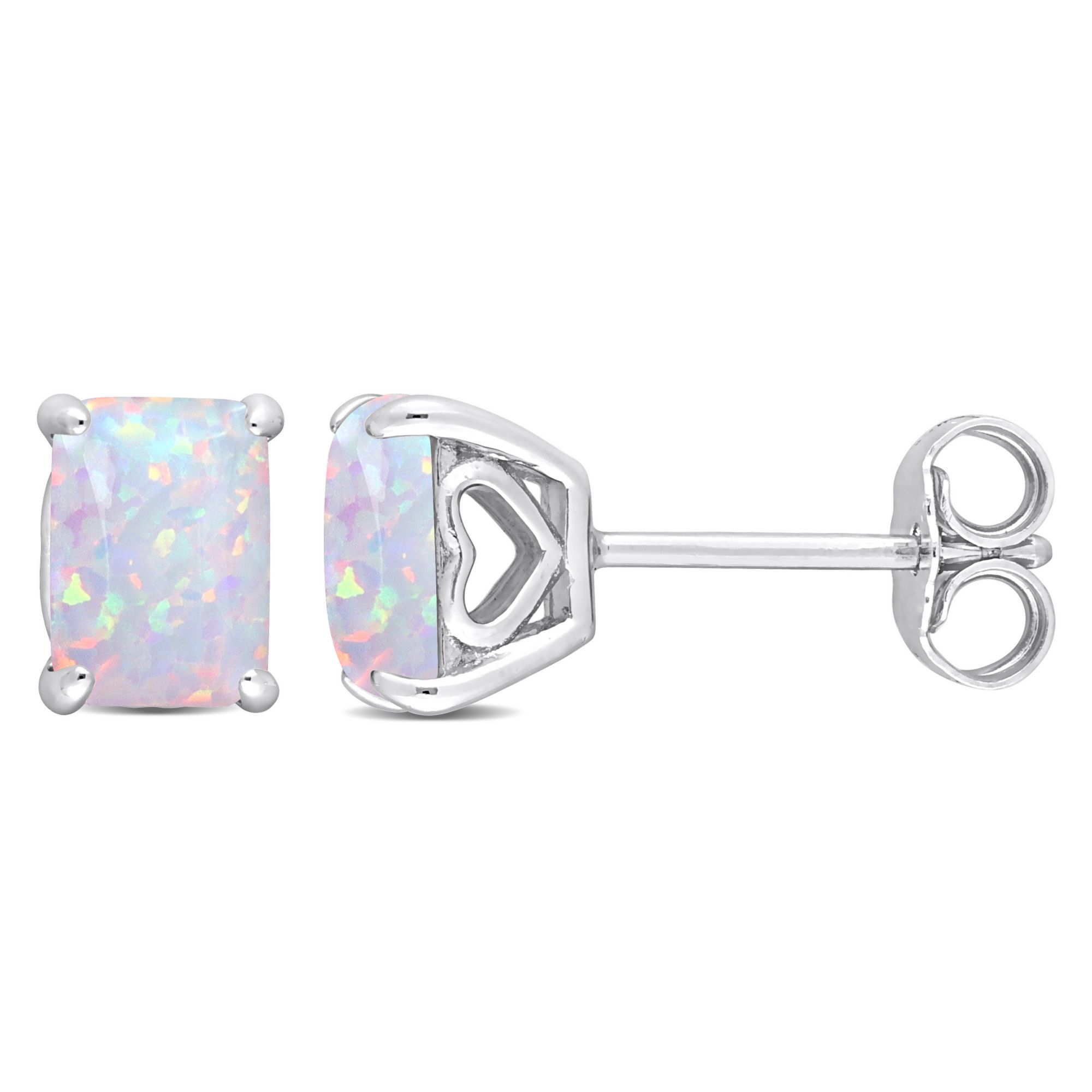 1.38 ct. t.g.w. Emerald Cut Created Opal Stud Earrings in Sterling Silver