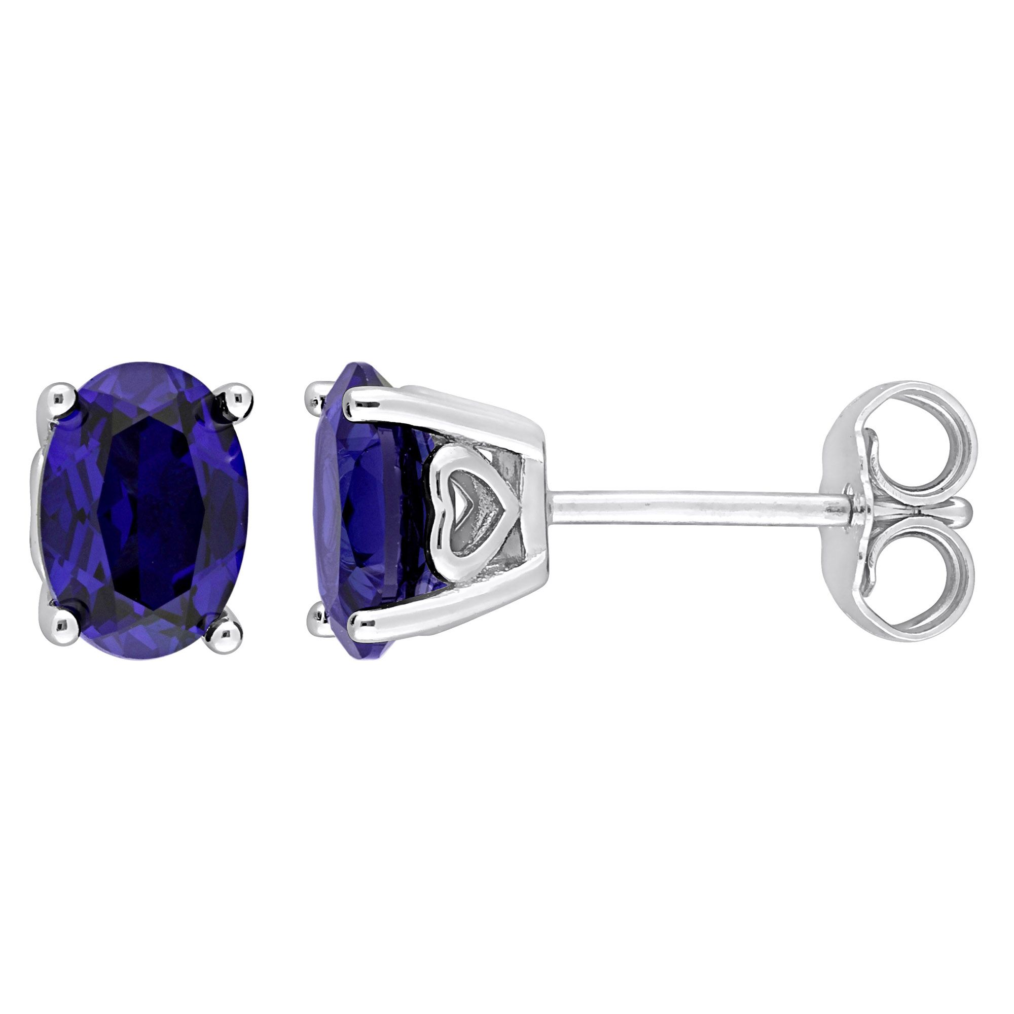 2.50 ct. t.g.w. Oval Created Blue Sapphire Stud Earrings in Sterling Silver