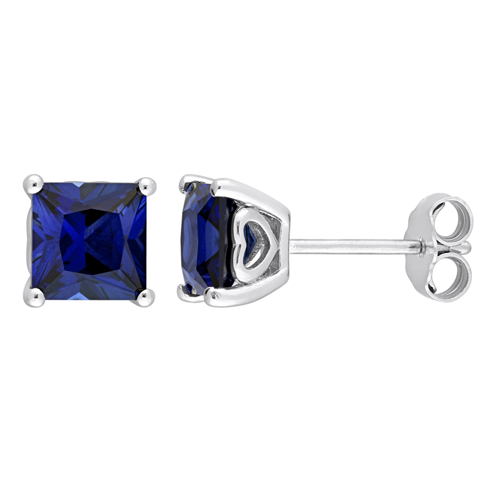 2.63 ct. t.g.w. Square Created Blue Sapphire Stud Earrings in Sterling Silver