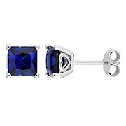 2.63 ct. t.g.w. Square Created Blue Sapphire Stud Earrings in Sterling Silver