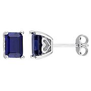3.20 ct. t.g.w. Octagon Created Blue Sapphire Stud Earrings in Sterling Silver