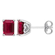 2.63 ct. t.g.w. Octagon Created Ruby Stud Earrings in Sterling Silver