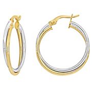 26mm Crossover Hoop Earrings in 10k Two-Tone Yellow and White Gold