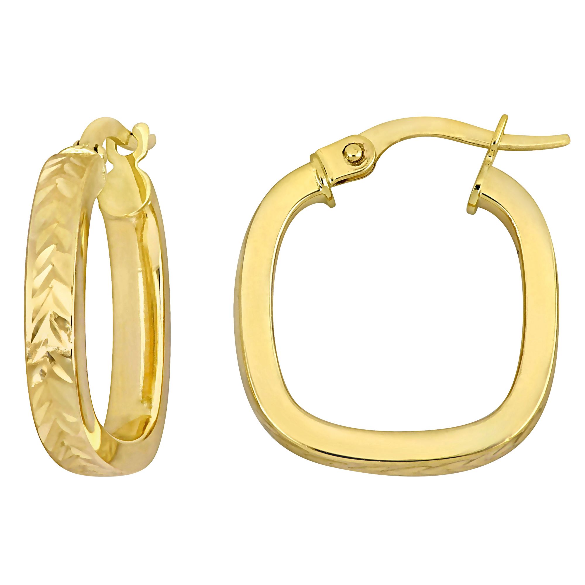 19mm Textured Square Hoop Earrings in 10k Yellow Gold