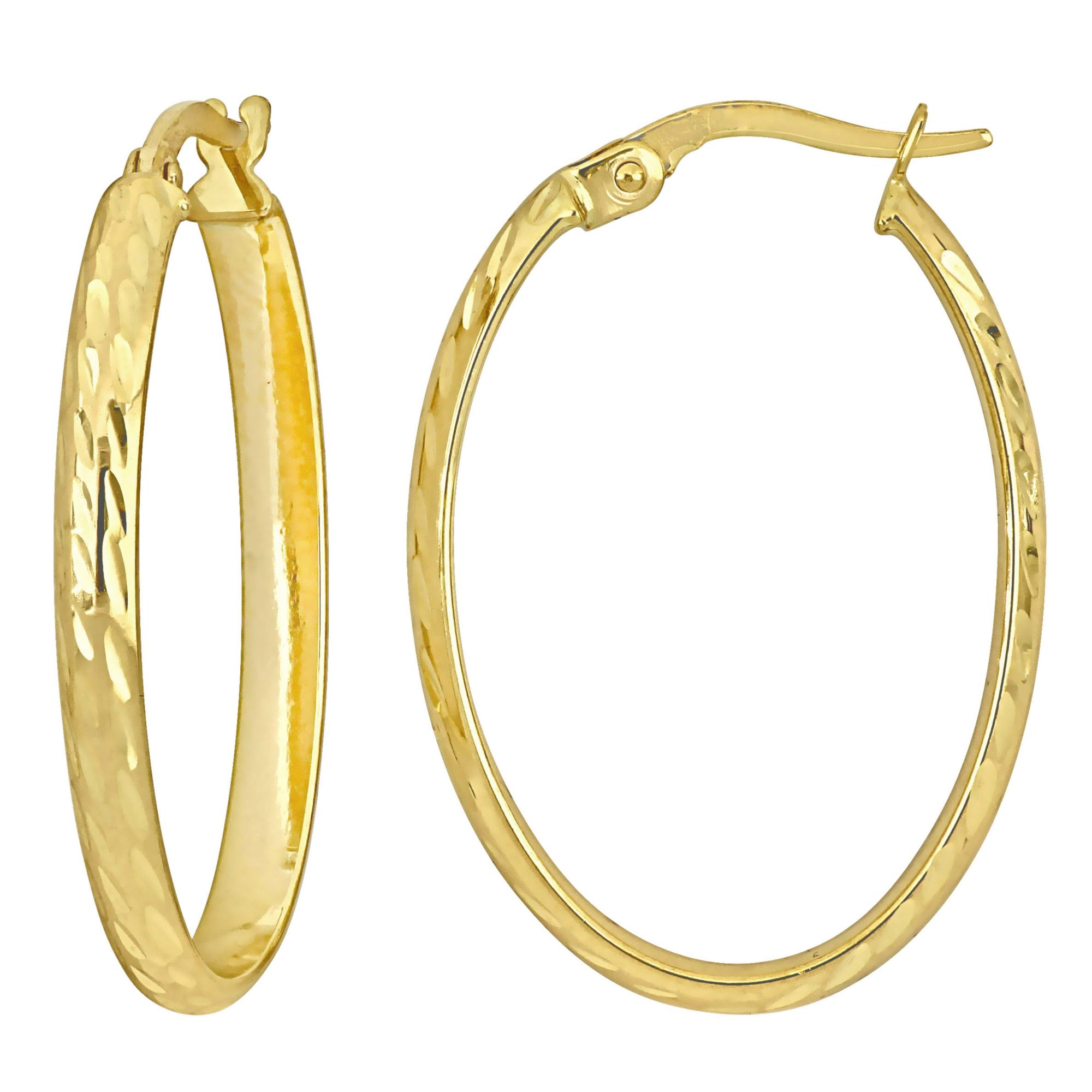 29mm Oval Textured Hoop Earrings in 10k Yellow Gold