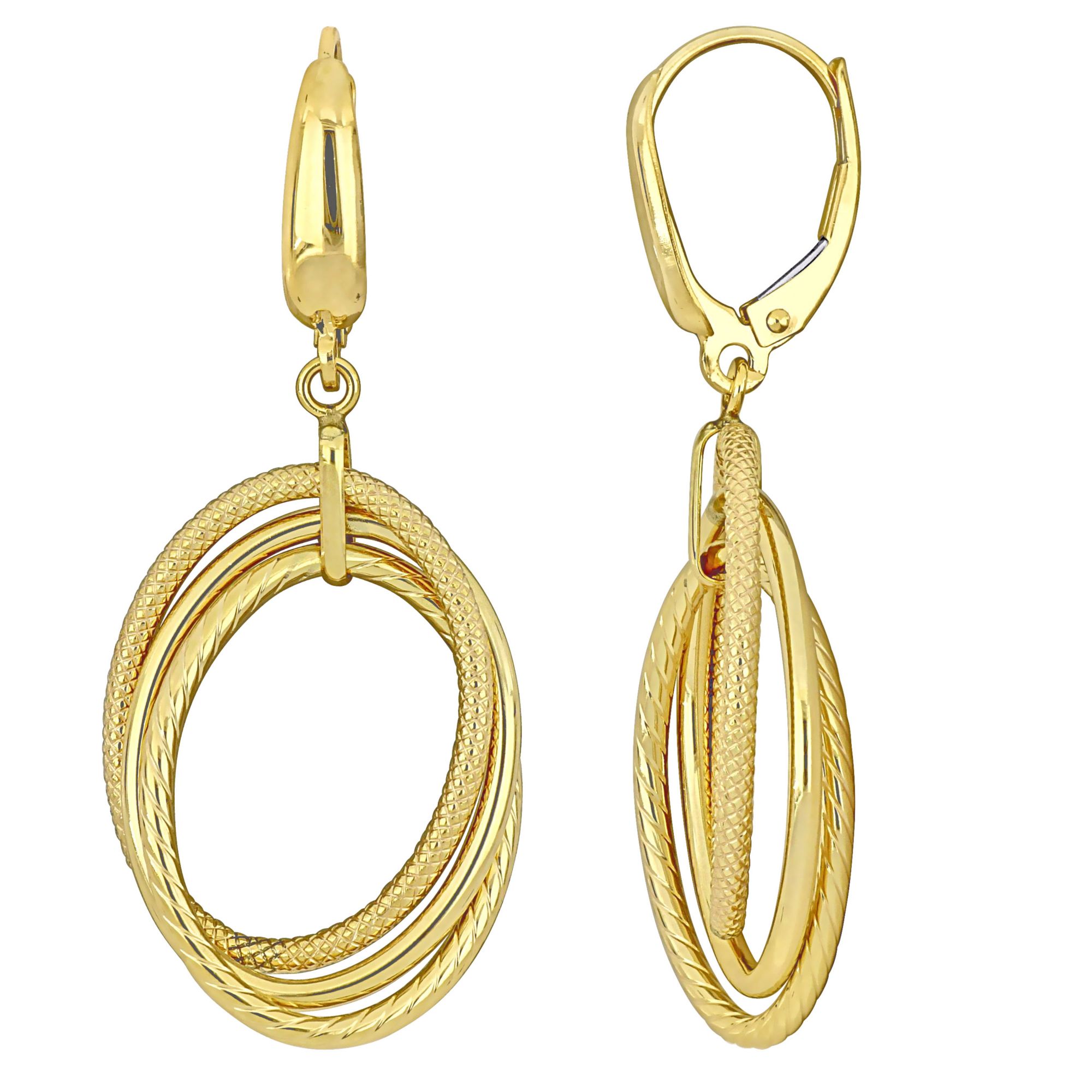 Open Triple Oval Hanging Earrings in 10k Yellow Gold