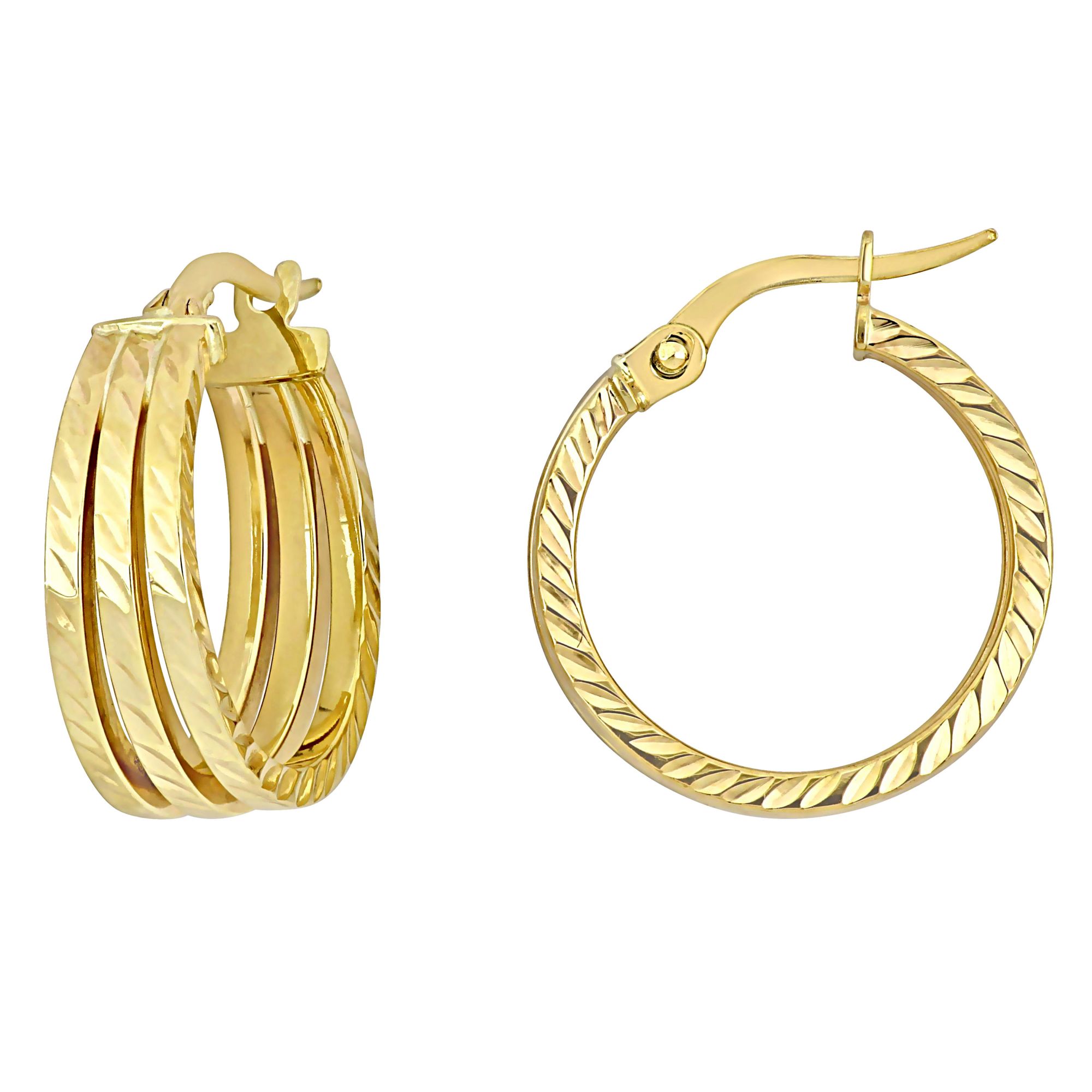 19mm Triple Row Textured Hoop Earrings in 14k Yellow Gold