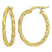 24mm Oval Twisted and Textured Hoop Earrings in 14k Yellow Gold
