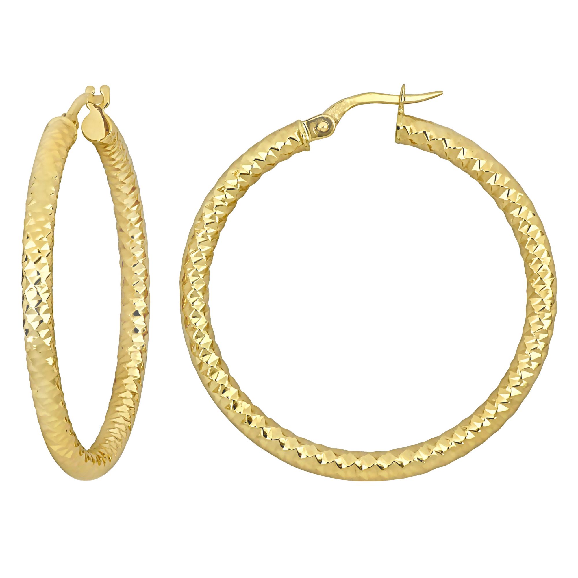 10k Gold Hoop Earrings Women’s 47mm Brushed accents - Arracadas en oro