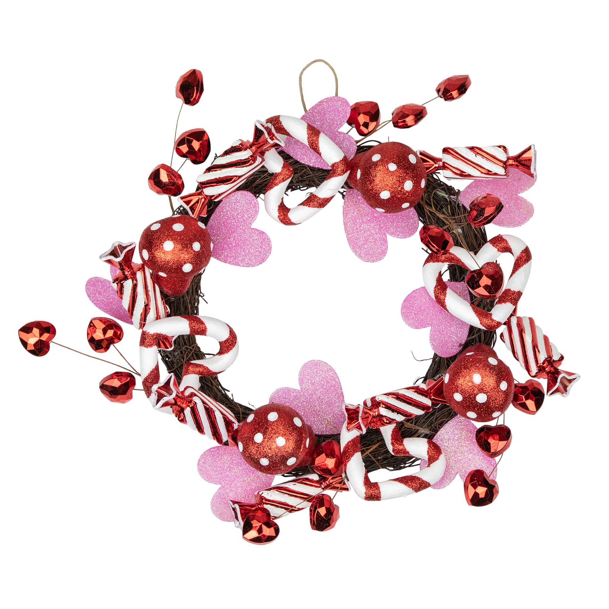 Northlight Red and White Candies and Hearts Unlit Valentine's Day Wreath, 16&quot;