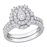 1.50 ct. t.w. Diamond Double Halo Cluster Bridal Ring Set in 14k White Gold
