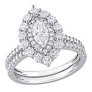 .50 ct. t.w. Diamond Marquise Cut Halo Cluster Bridal Ring Set in 14k White Gold