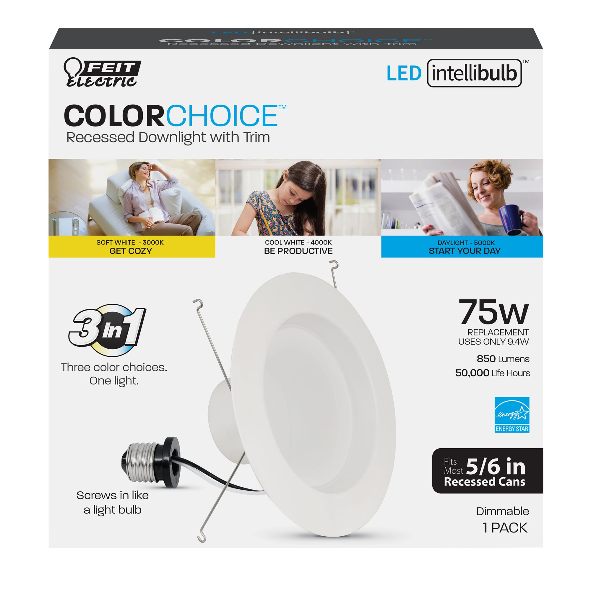 Feit Electric 75W Equivalent 5&quot;/6&quot; Color Selectable LED Recessed Downlight