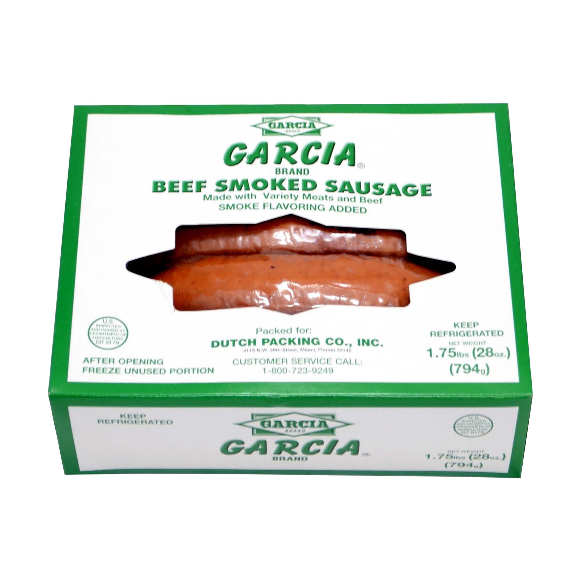 Garcia Beef Smoked Sausage, 1.75 lbs.