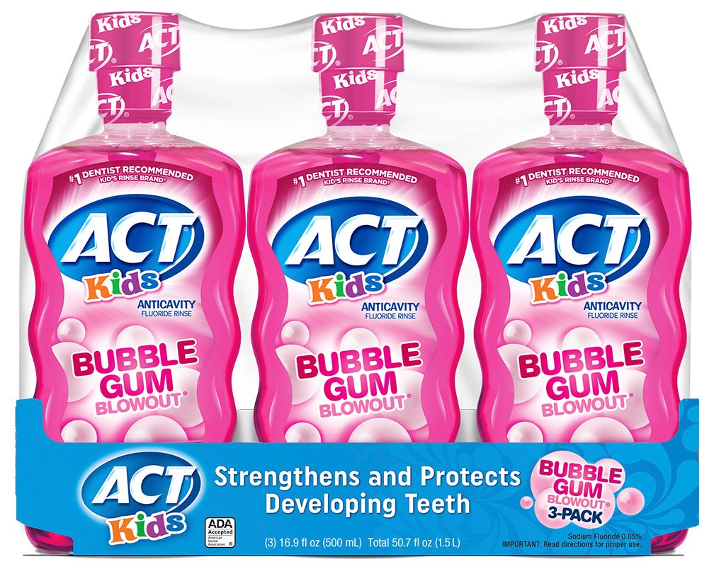 ACT Kids Bubblegum Blowout Anti-Cavity Rinse, 3 ct./16.9 oz.