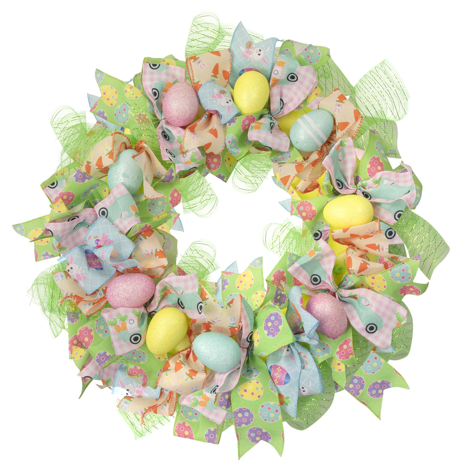 Northlight 22&quot; Pastel Easter Egg and Ribbons Wreath
