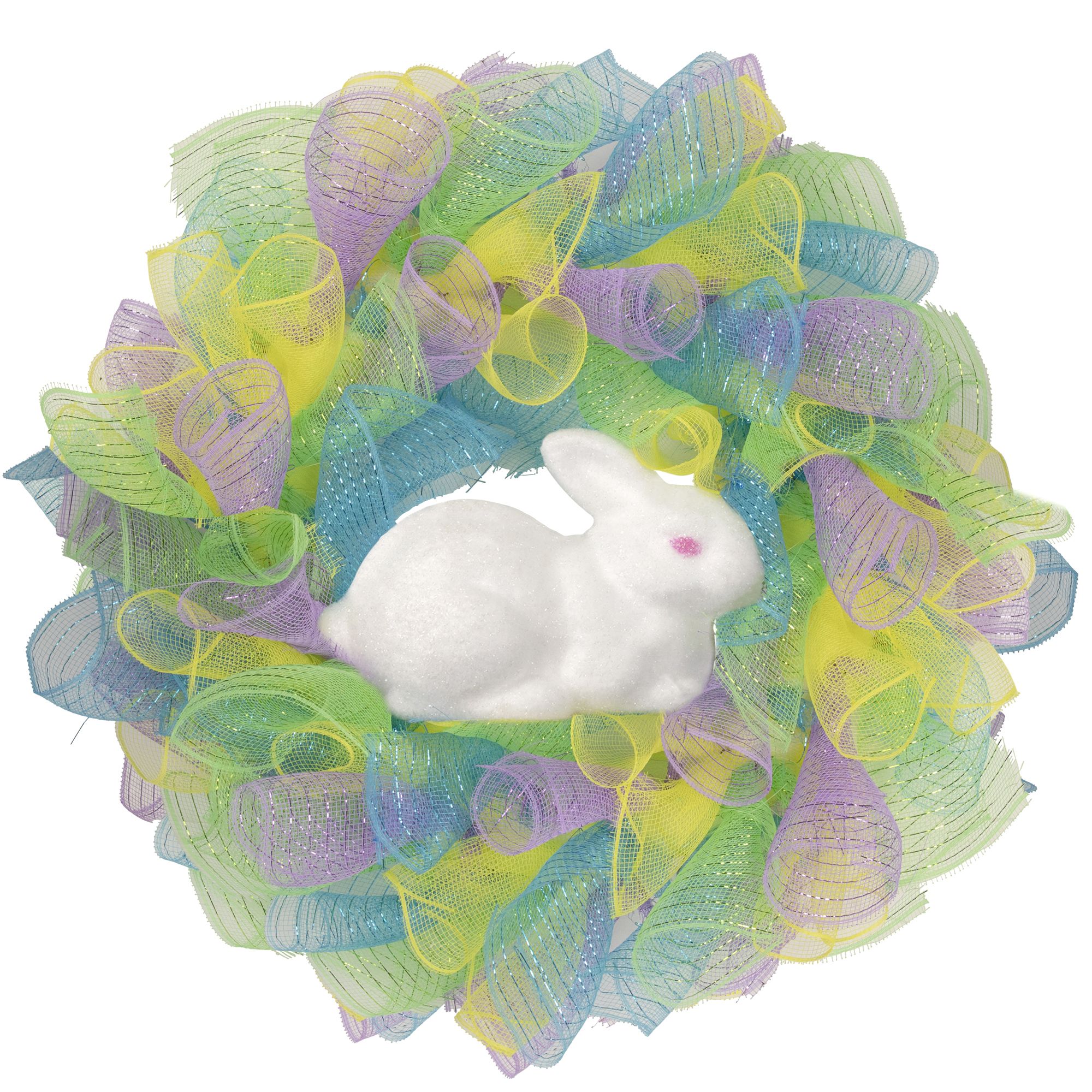 Northlight 24&quot; Colorful Deco Mesh Ribbon Easter Bunny Wreath
