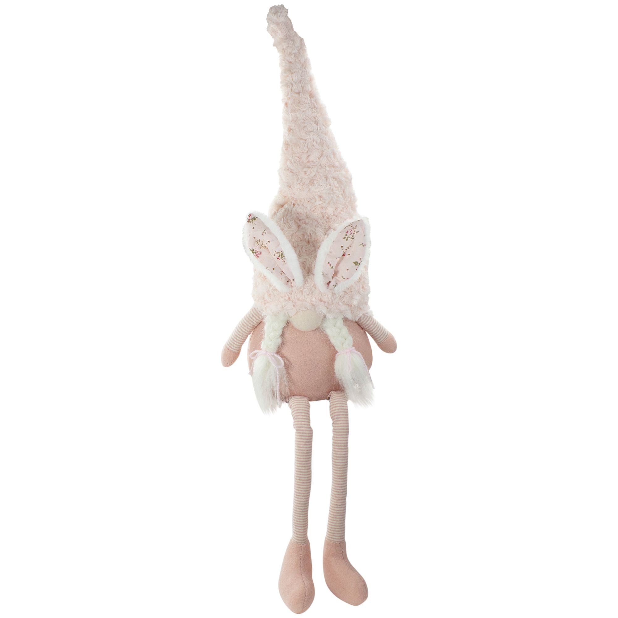 Northlight 32&quot; White and Pink Sitting Easter Gnome with Bunny Ears and Dangling Legs