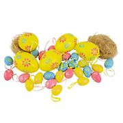 Northlight 3.25&quot; Blue and Yellow Painted Floral Spring Easter Egg Ornaments, 29 pc.