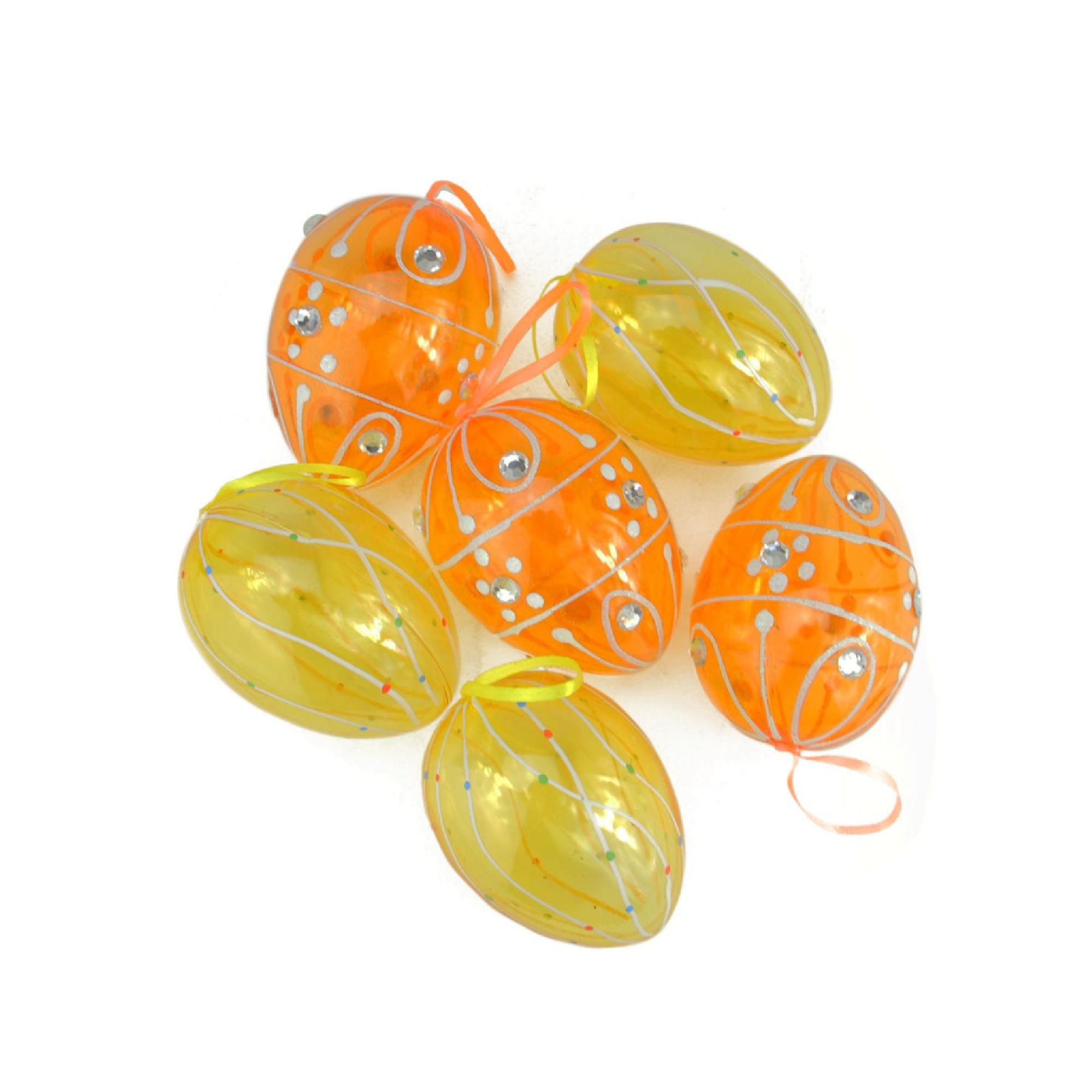 Northlight 3.25&quot; Transparent Yellow and Orange Glitter Gem Spring Easter Egg Ornaments, 6 pc.