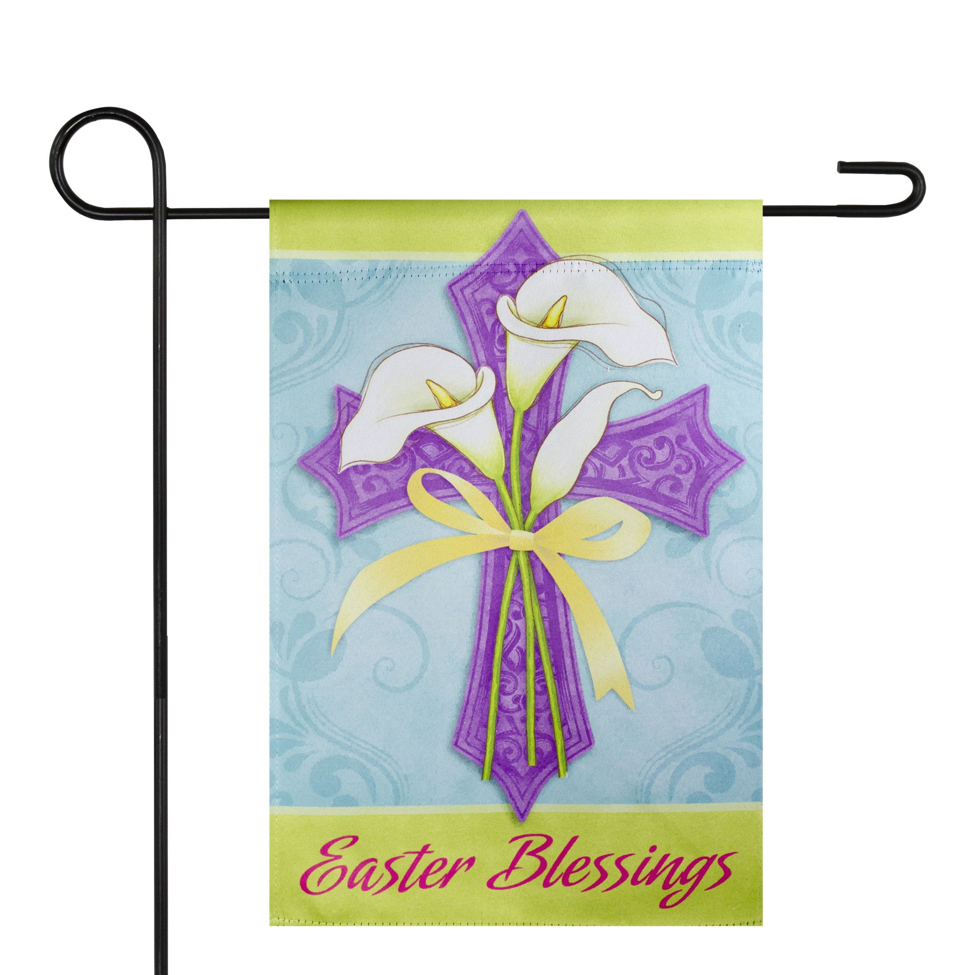 Northlight 12.5&quot; x 18&quot; Easter Blessings Cross and Lilies Outdoor Garden Flag
