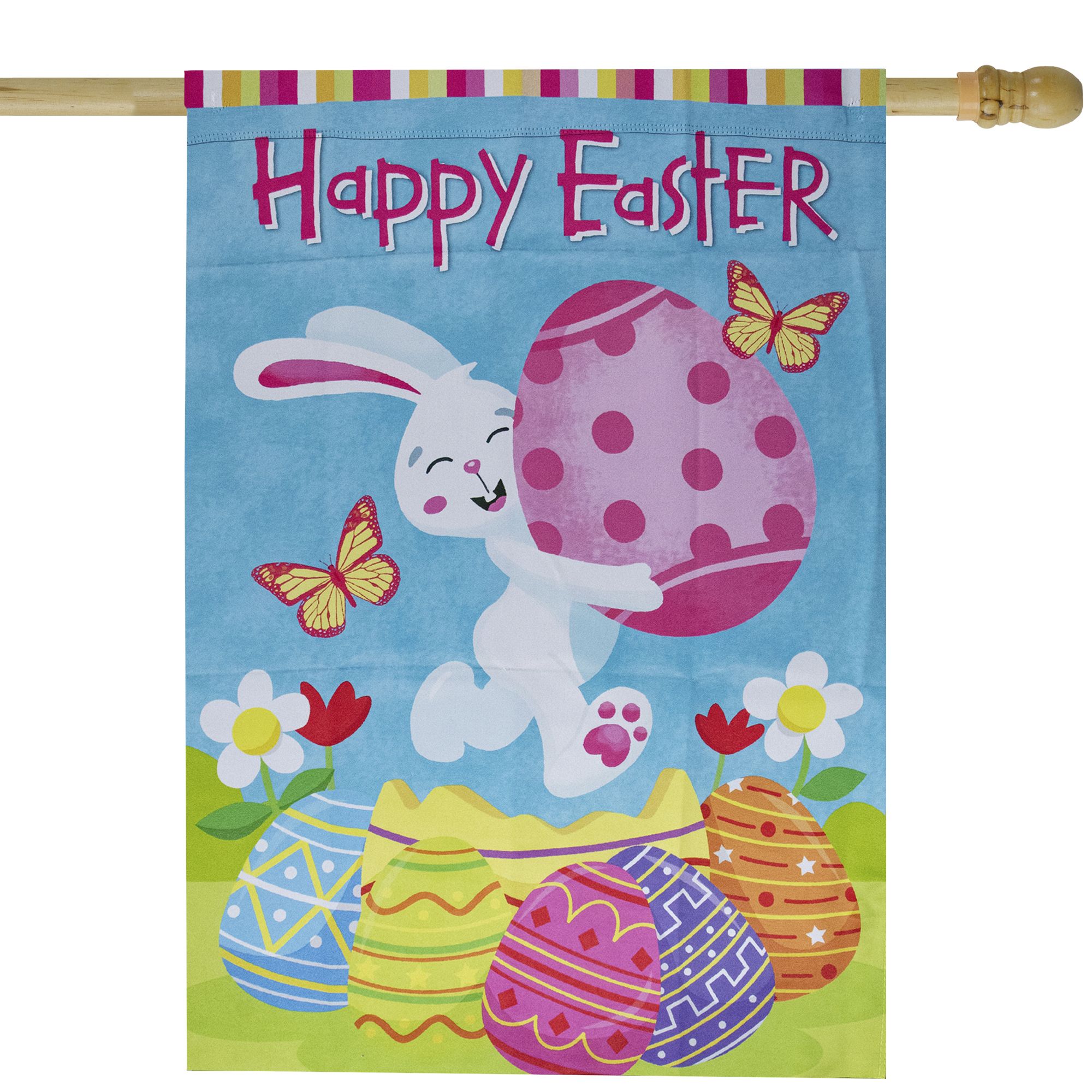 Northlight 28&quot; x 40&quot; Happy Easter Bunny with Eggs Outdoor House Flag
