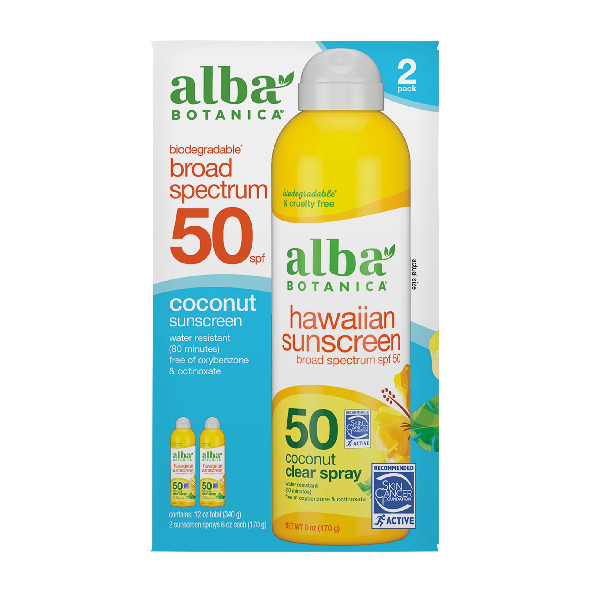 Alba Botanica Hawaiian Sunscreen SPF 50, 2 pk./6 fl. oz.