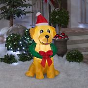 Gemmy 3.5' Airblown Inflatable Yellow Labrador with Wreath