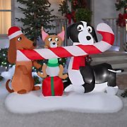 Gemmy 4.5' Airblown Inflatable Dogs Sharing a Candy Cane Scene