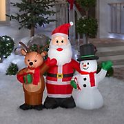 Gemmy 4' Airblown Inflatable Santa, Reindeer and Snowman Trio