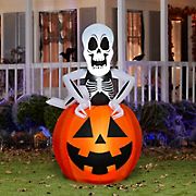 Gemmy 5' Airblown Inflatable Animated Rising Skeleton in a Jack-O'-Lantern
