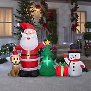 Gemmy 5' Airblown Inflatable Santa with Puppy, Christmas Tree, Gift Box and Snowman