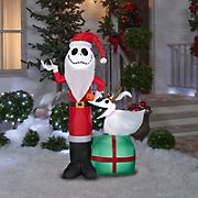 Gemmy 5' Airblown Inflatable Jack Skellington as Santa and Zero Wearing Antlers