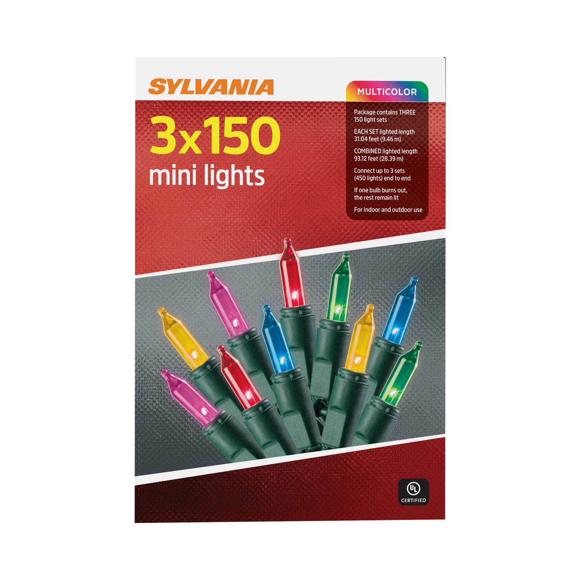 Sylvania 150-Light Multi Incandescent String Lights, 3 pk.