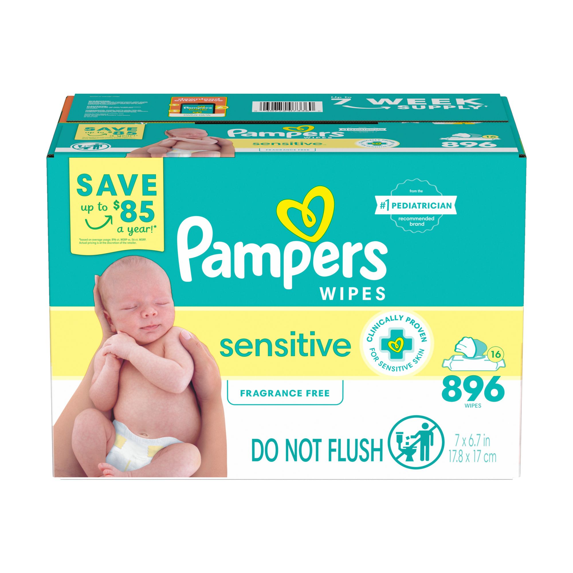 Pampers Baby Wipes Sensitive Fragrance Free with Pop-Top, 16 pk./896 ct.