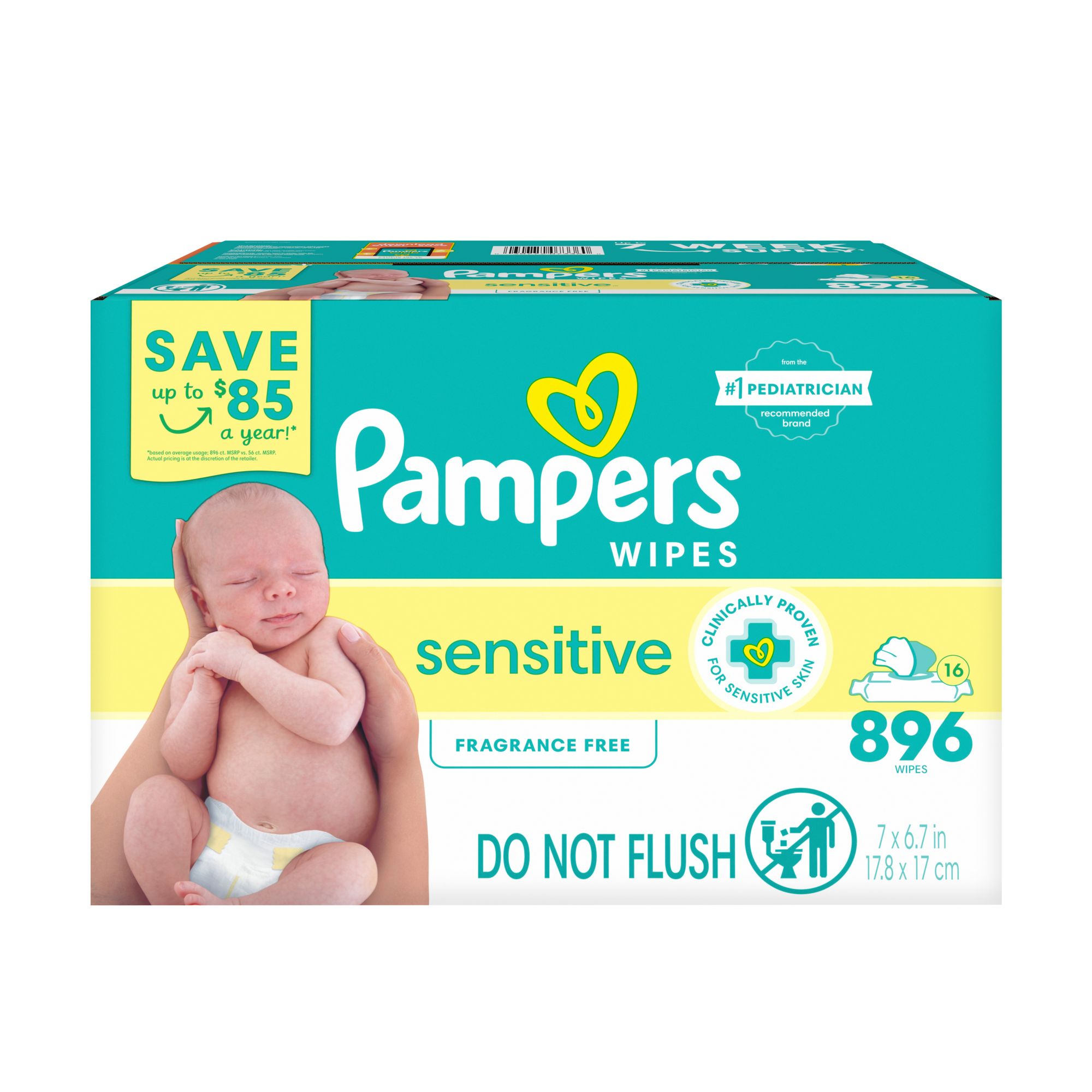 Pampers Baby Wipes Sensitive Fragrance Free with Pop-Top, 16 pk./896 ct.